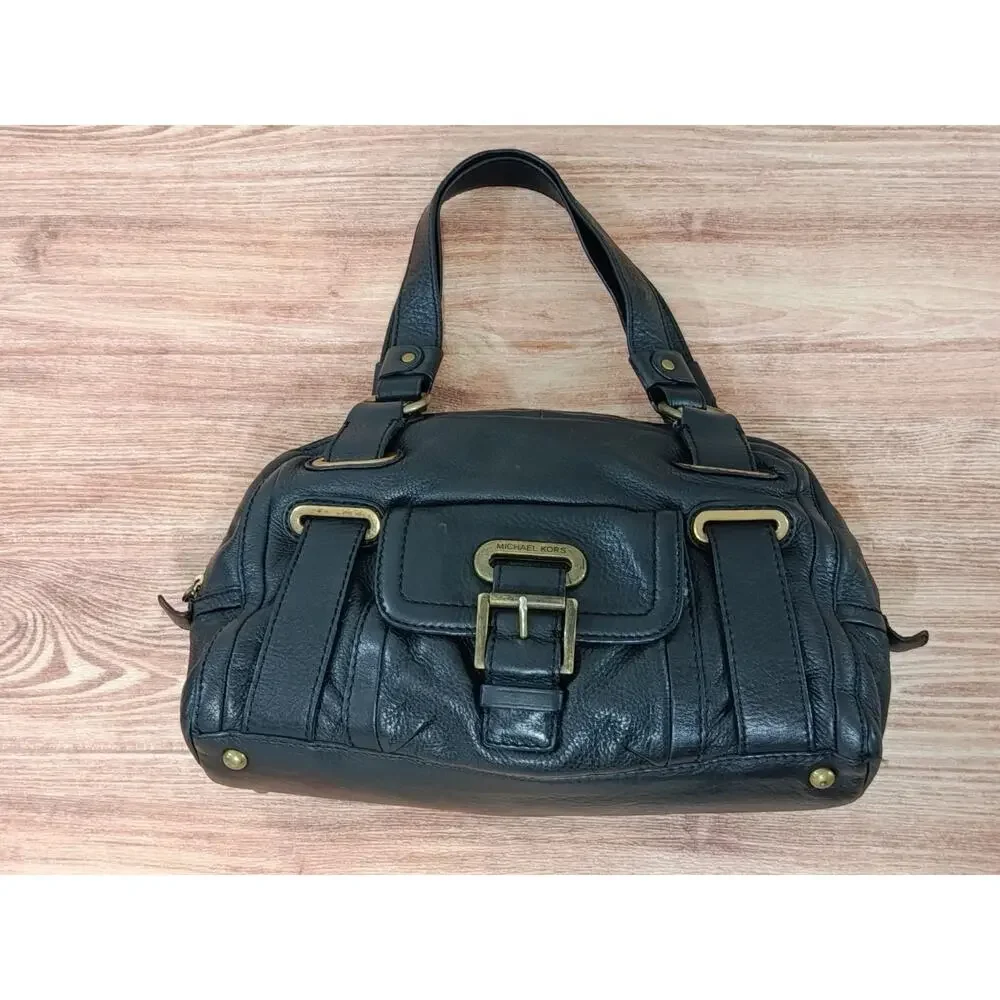 Michael Kors Buckle Satchel Shoulder Handbag Y2K Retro Purse Black
